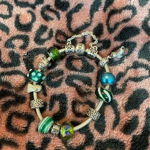 Pandora bracelet with safety chain plus charms